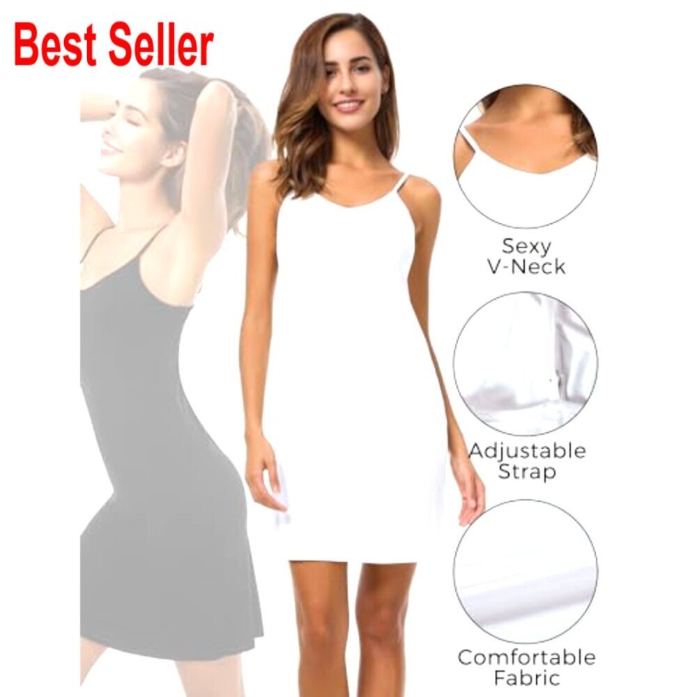 Plus Size Slip Dress 2-Pack, Spaghetti Strap Cami, Rayon Spandex, V-Neck - Picture 4 of 7